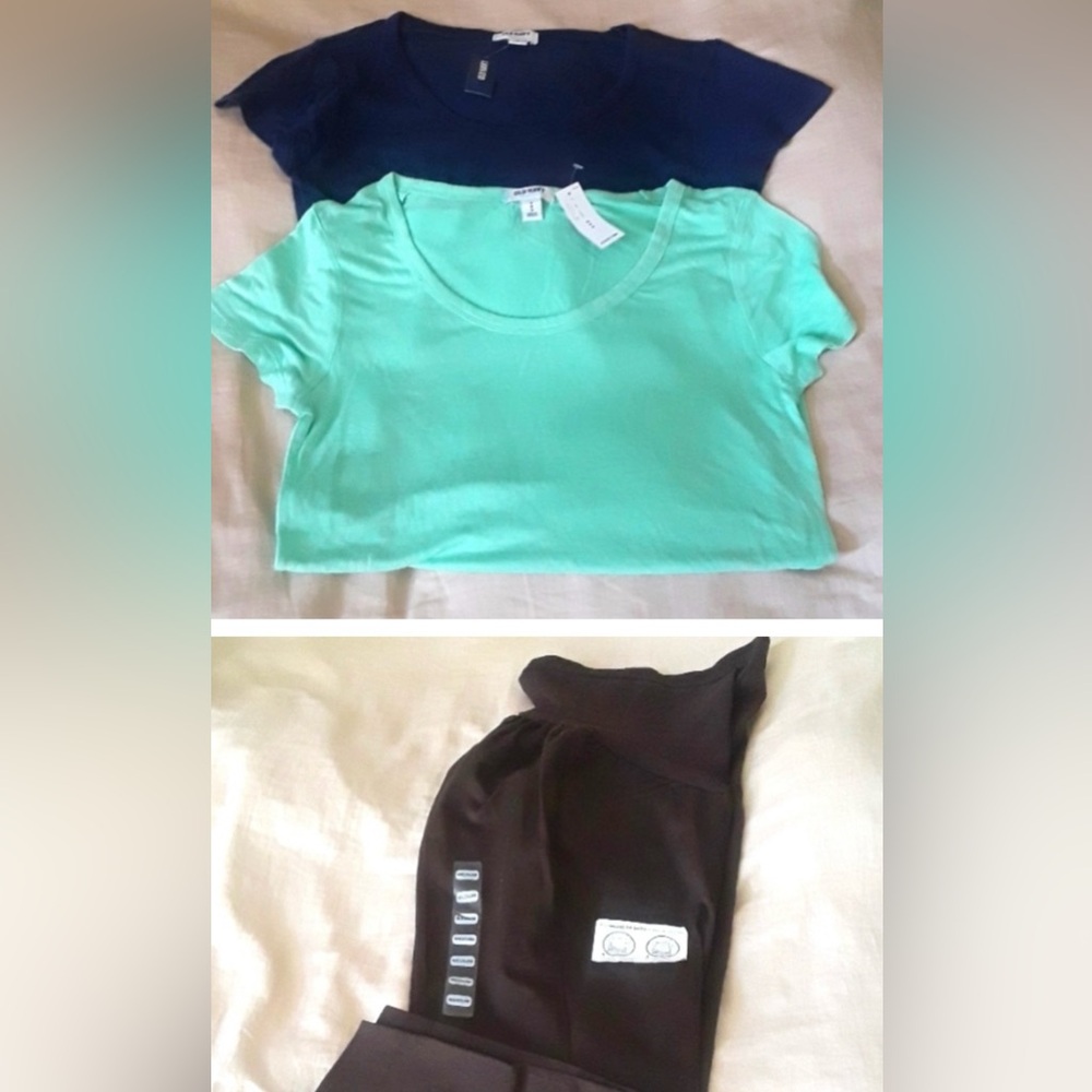 BUNDLE Old Navy 2 Maternity Tunic length Tops & BROWN Cropped pants M